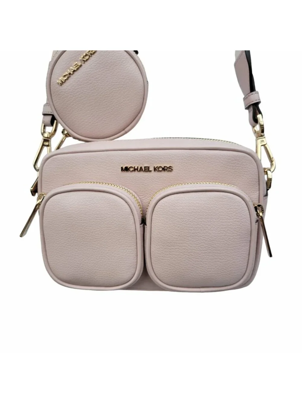 ❤️Michael Kors Sz M Crossbody Bag Jet Set Leather with Tech Case Pink Gold New